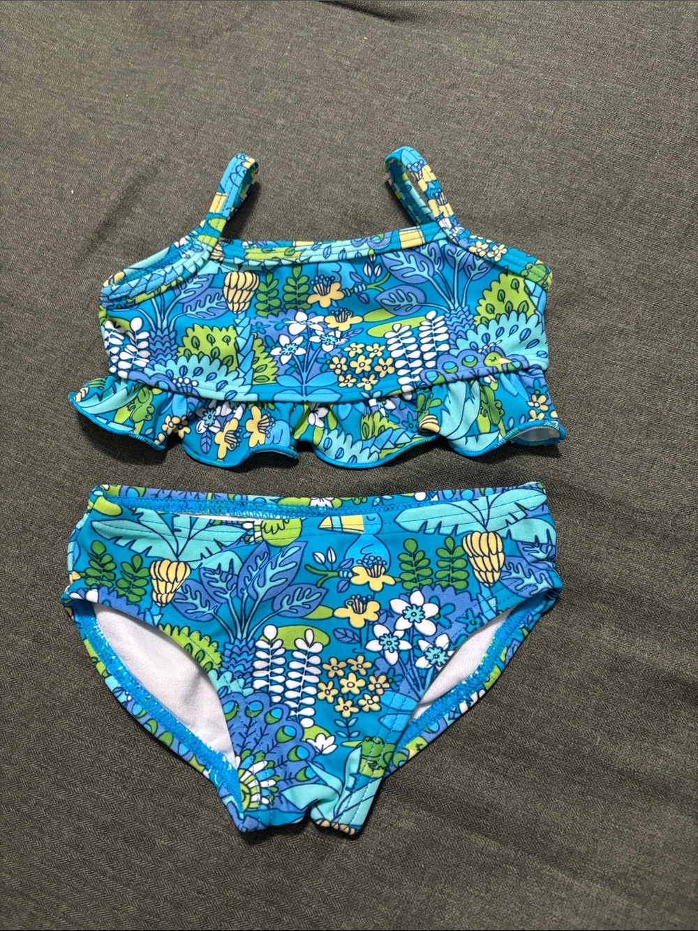 Hartstrings Blue & Green Floral Ruffle Two-Piece Swim Set